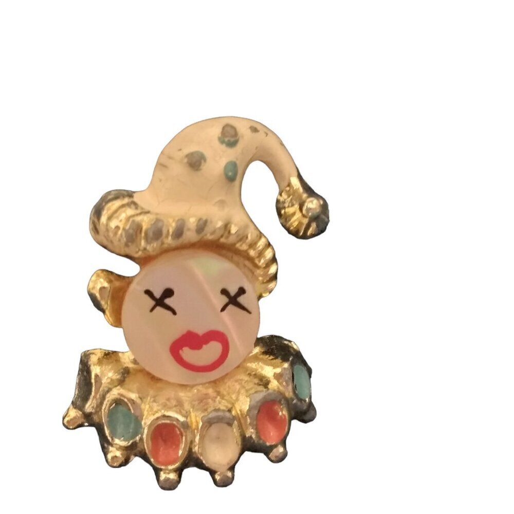 Vintage Pearl Face Multi Color Fashion Clown Brooch Pin
